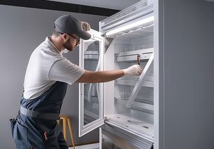 Técnico realizando manutenção de eletrodoméstico